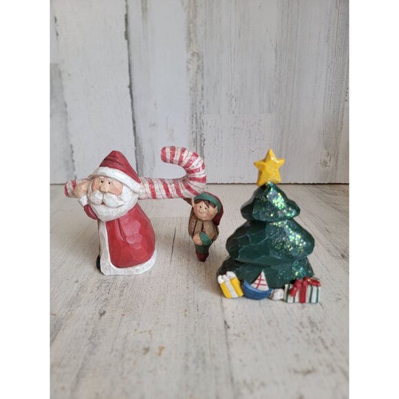 Eddie Walker Santa Claus elf tree figure set glitter Xmas decor - Picture 1 of 6